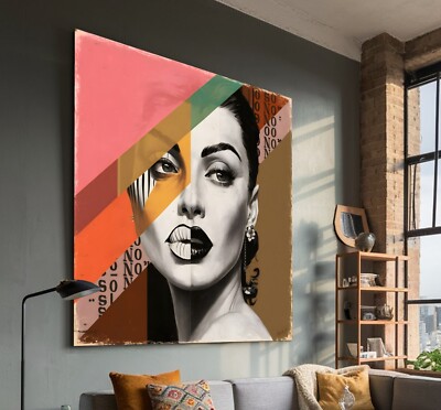 XXL LEINWAND BILD BIS 140x140x5 RETRO POP-ART WANDBILD GESICHT VINTAGE BUNT LOFT