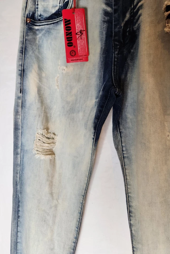 Pantalones de mezclilla Mondo para hombre 32x34 elásticos desgastados pierna recta ropa de calle nuevo con etiquetas precio de venta sugerido por el fabricante 140 USD Foto 3 de 4