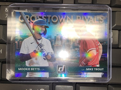 2022 Donruss CROSSTOWN RIVALS Mookie Betts SP Mike Trout CASE HIT CR-MM Holofoil - Picture 2 of 8