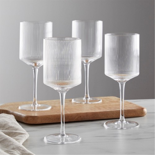 Homelife Unisex Pack of 4 Ribbed Wine Glasses
