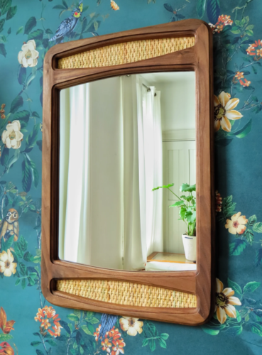 Walnut Mirror With Caning Accents - Mid Century Style - Picture 6 of 7