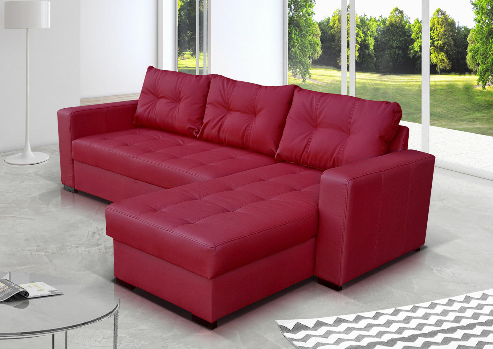 Gianni Corner Sofa Bed Faux Leather in Black, Cream, Brown Right or