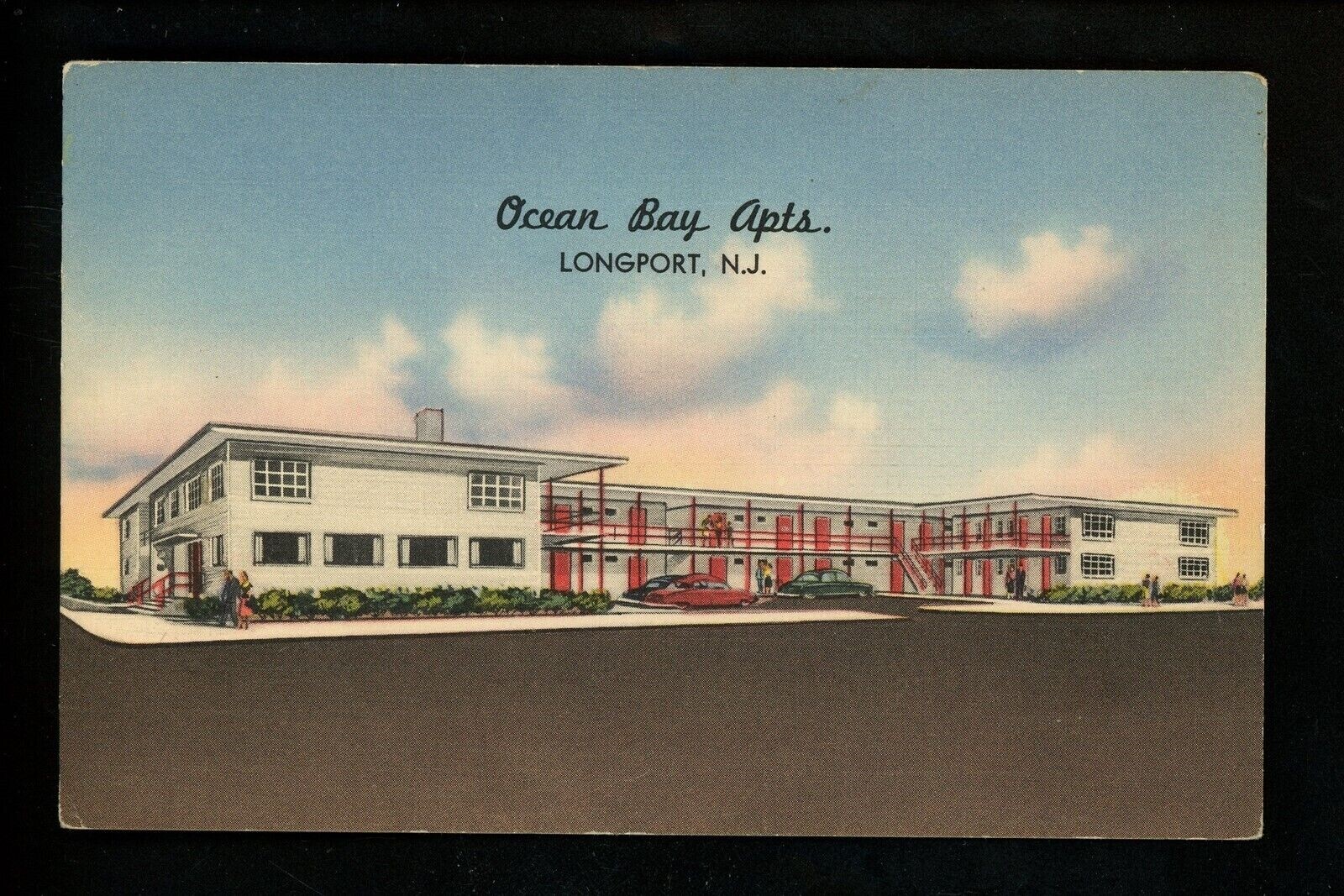 New Jersey NJ postcard Longport, Ocean Bay Apartments linen Tichnor