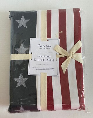 New Sur La Table Americana Flag 69x108 Cotton Tablecloth July 4 Patriotic Stars