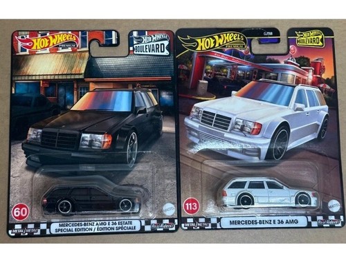 Hot Wheels Premium Boulevard Mercedes E 36 AMG Wagon White & Black #60 & #115