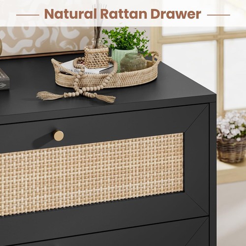 Black Rattan Nightstand & Charging Station, Natural Rattan NightStand & Drawers - Picture 7 of 8