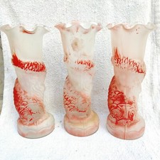 Vintage Fiore Vases Vetro Smerigliato Rosso Pesce Design 9.7 Decorativi 3 Pcs