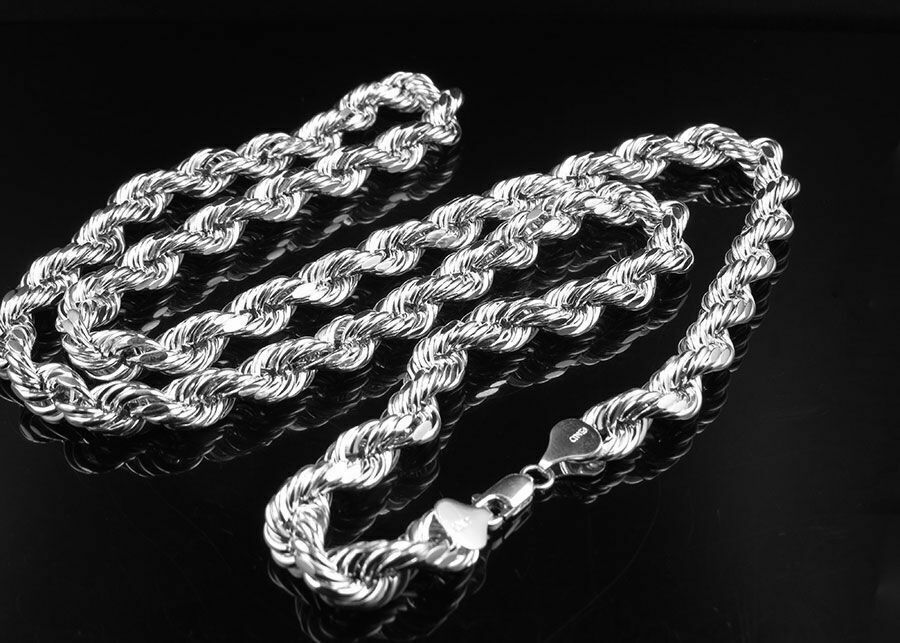 Men s Or Ladies Hollow Rope Chain 7.5MM Real 10K White Gold 20 30 Inches