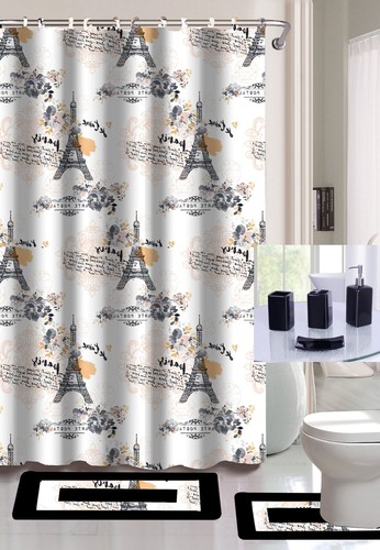 ALL SEASONS 19PC BATHROOM SET SHOWER CURTAIN HOOKS MATS SOLID CERAMIC ACCESORIES - Picture 29 of 38