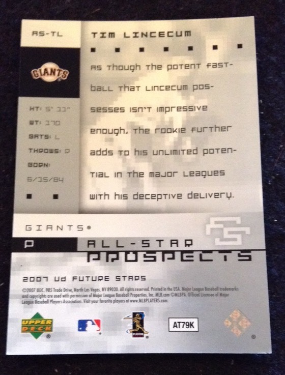 TIM LINCECUM Giants 2007 Upper Deck Future #/500 rookie | eBay