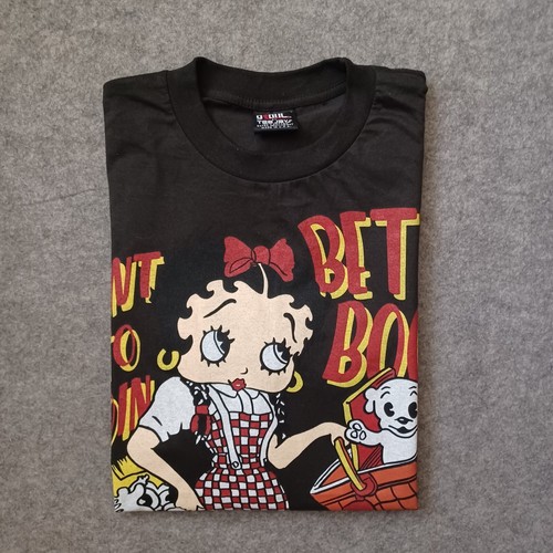 Vtg Betty Boob T Shirt Mens Large Black Want To Join With Us Happy Holidays 90s - Picture 17 of 18