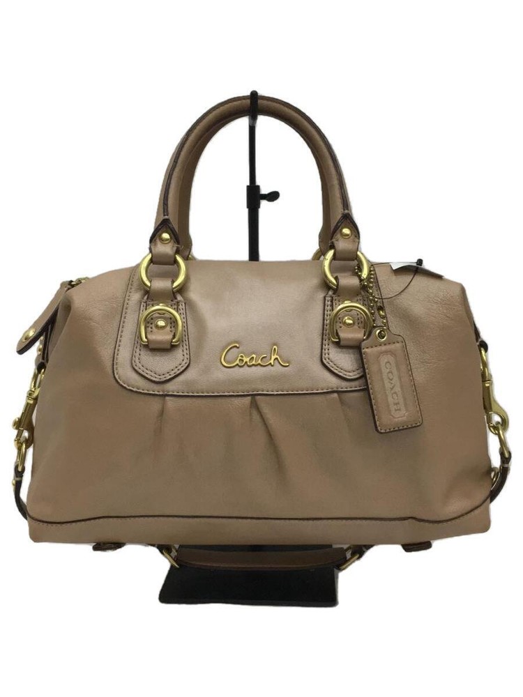 COACH Handbag Leather BEG Solid Color F15445 Square Thread Yes Handle Discolorat
