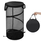 Collapsible Laundry Basket with Lid Foldable Mesh Pop Up Hamper Large Black