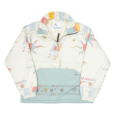 Vintage Head 1/4 Zip Womens Puffer Jacket Cream 90s Crazy Pattern L