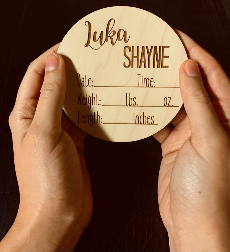 Estadísticas de recién nacido - Letrero de anuncio de bebé - Letrero grabado - Personalizado Foto 2 de 4