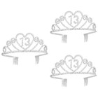 3 pcs Crown Hollow Alloy Rhinestone Crown with Hair Comb for 13th Birthday