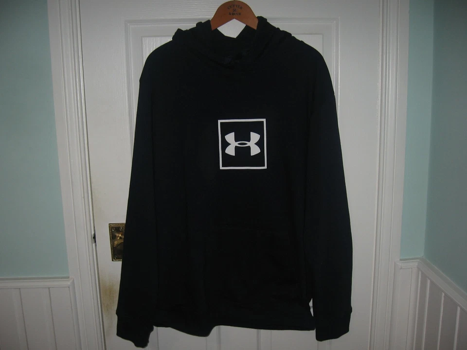 BNWT MENS UNDER ARMOUR RIVAL FLEECE BOX LOGO HOODIE XL NAVY KANGAROO POCKET - Image 4 of 4