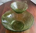 VINTAGE MCM ANCHOR HOCKING AVACADO GREEN CHIP AND DIP SET - C. 1975
