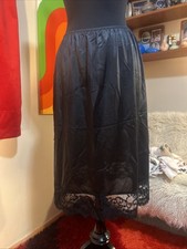 Vintage VASSARETTE Black Nylon Wide Lace Trim A-line Half Slip 26 XL USA