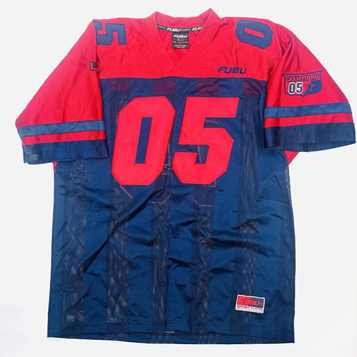 Vintage FUBU Sport Football Jersey Men's Sz L Blue Red 05 Stitched