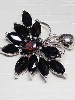 Silber Sterling Granat und Onyx Schmetterling Anhänger