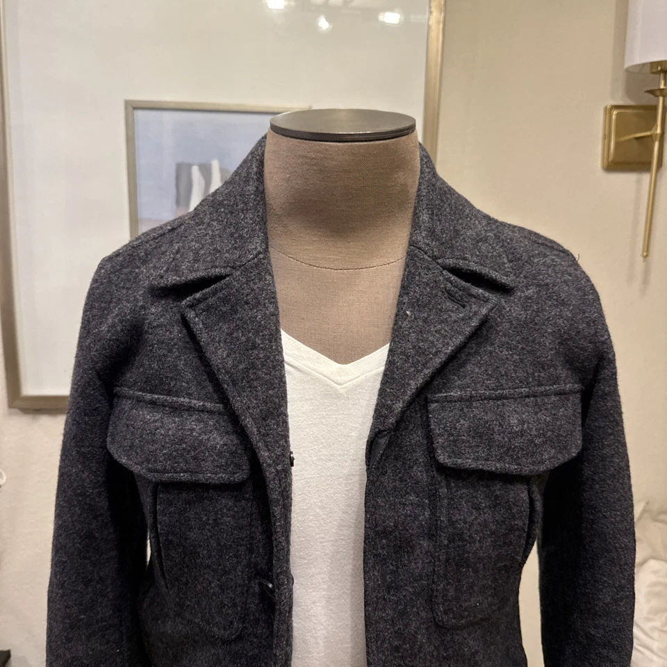 Men’s THEORY XS Luxury Wool Military Motorcycle Jacket - Image 2 of 4