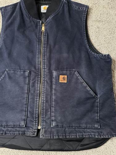 Vintage Mens Vest 90s Carhartt Blue Duck Canvas Quilt Lined VO2-MDT, Size XL - Picture 2 of 8