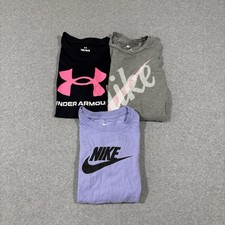 Lot of 3 Girls Active Shirts Sz M Nike Under Armour Short/Longsleeve