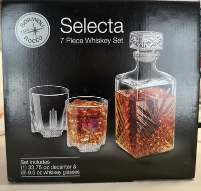 Bormioli Rocco Selecta 7 Piece Whiskey Glass Set & Decanter NEVER USED In Box