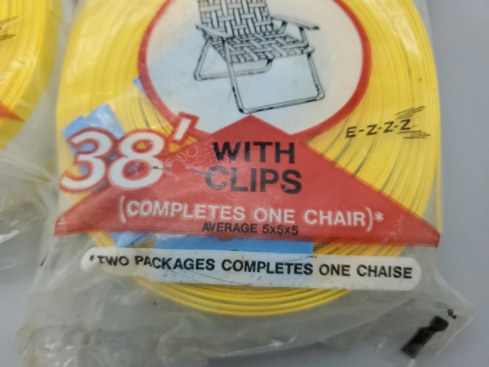 Silla de césped vintage tejida muebles reparación pelar correas amarillas y blancas 2 PK Foto 3 de 4