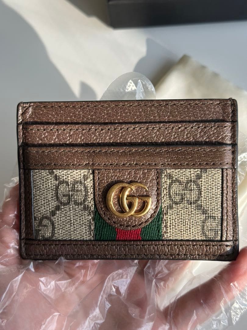 Gucci GG Logo Card Case Brown Canvas Leather Cardholder with 4 Slots thumbnail 2