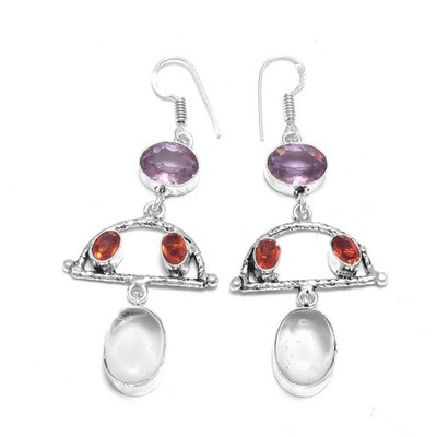 White Topaz Amethyst Gift Handmade Drop Dangle Earing Jewellery 2.56'' E-075