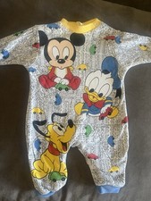 VTG 90s Infant Disney Mickey Pluto AOP All Over Print One Piece Romper NB To 6M