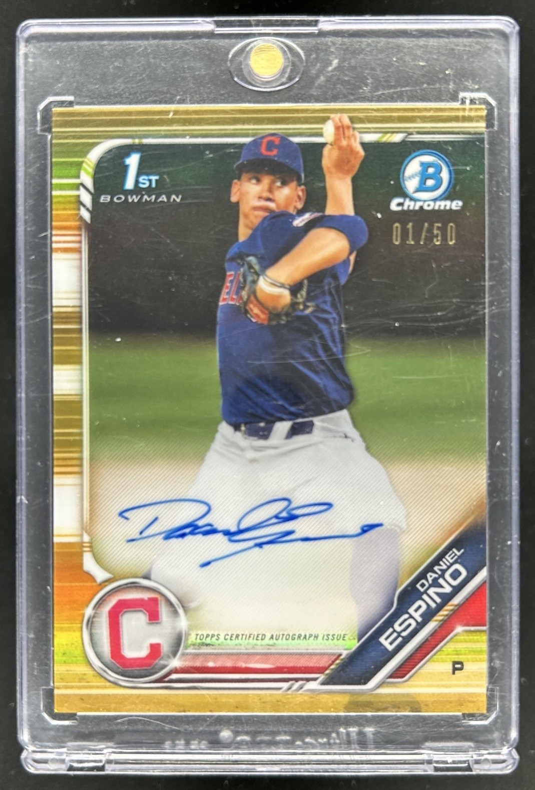 2019 Bowman Draft Daniel Espino Chrome Auto Gold Refractor 1st #/50 Indians