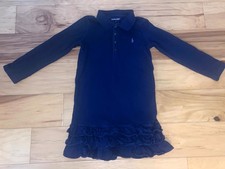 RALPH LAUREN GIRLS NAVY BLUE POLO DRESS W/ RUFFLES SIZE 5 EXCELLENT COND LD7