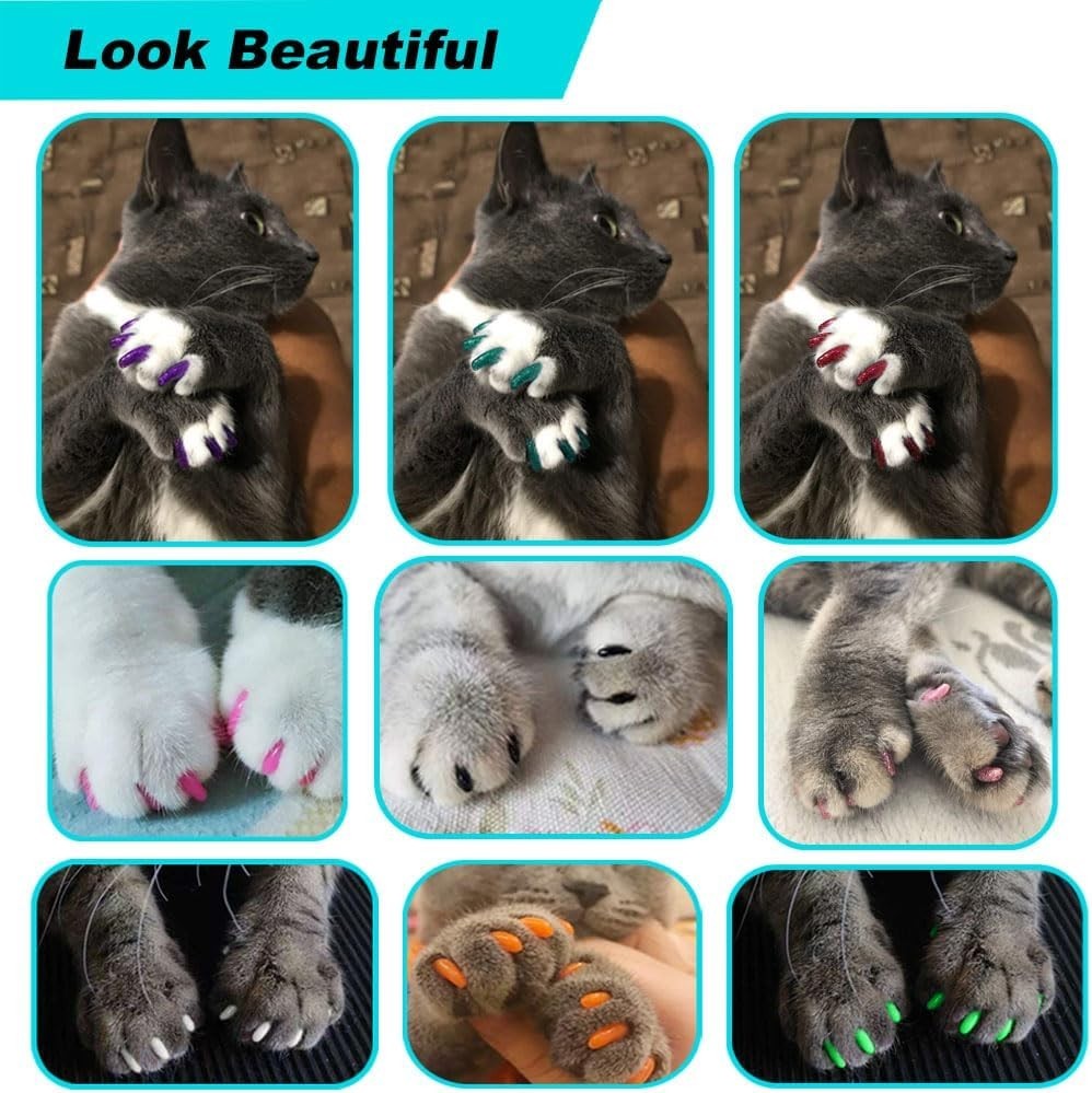 VICTHY 120pcs Cat Nail Caps, Colorful Pet Cat Soft Claws Nail Covers for Cat Cla