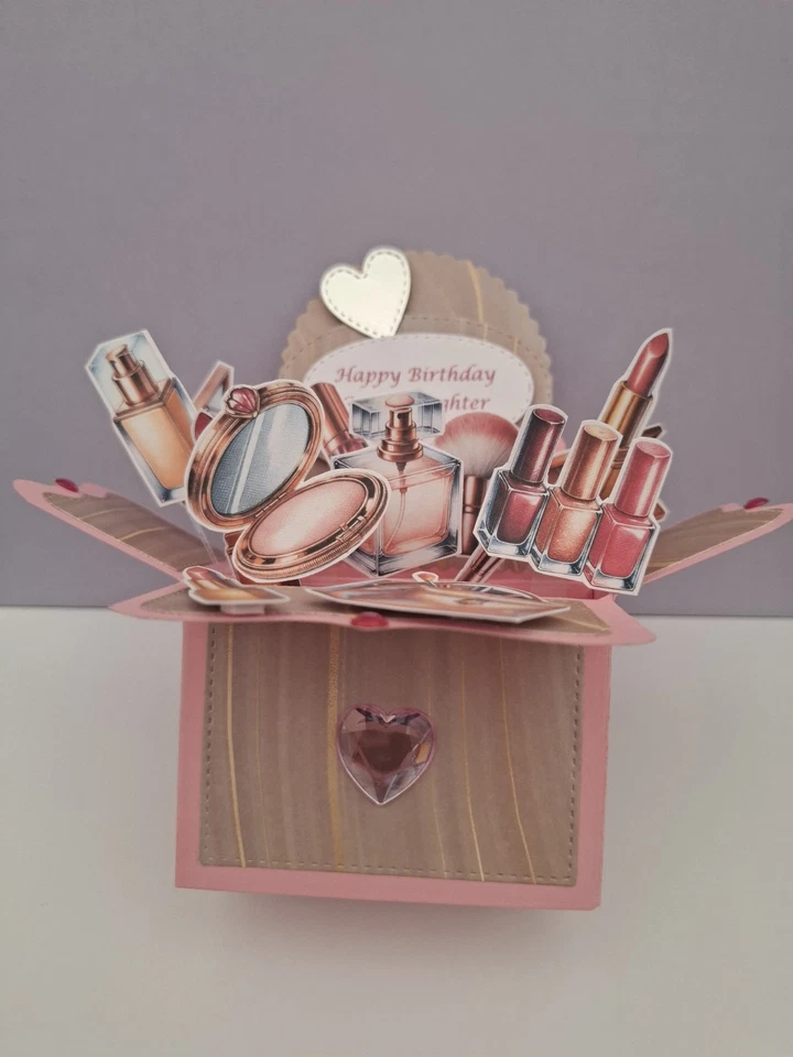 Handmade Granddaughter Birthday Card.  Personalised Box pop up Make Up design. - Image 3 of 4