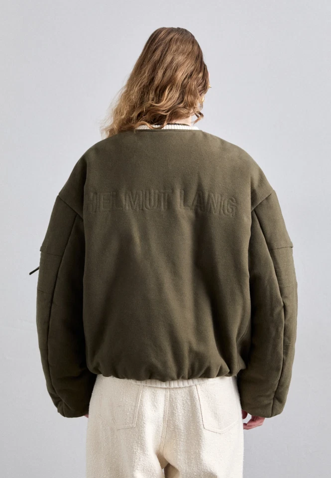$795 HELMUT LANG XL 茧型轰炸机夹克橄榄拉丝棉 Chamois 绝缘 — 第 4/4 张图片