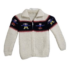Vtg Handmade Knitted Youth Collared Cowichan Inspired Sweater Zip Up Holland EUC