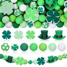 120Pcs St. Patrick's Day Silicone Beads Shamrock Clover Hat Shape Focal Beads