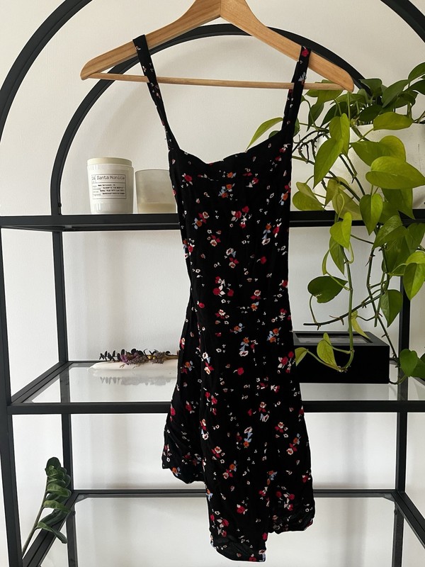 Free People Overall Style Black Romper With Floral Print XS