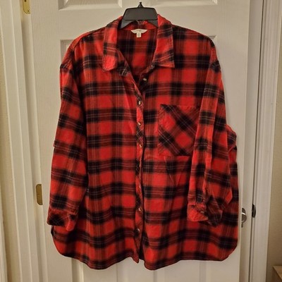 Terra & Sky sz 4X buffalo red plaid flannel shirt cabin cozy drop shoulder