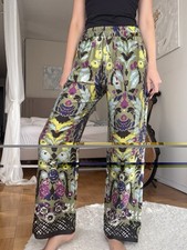 Zara Green Floral Satin Wide-Leg Pants Pockets Drawstring Women's Size M