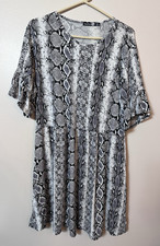 Boohoo Dress Womens US 12 Tall Black White Snake Print Mock Ruffle Sleeve NWOT