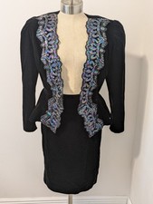 Vintage 80s Zum Zum Black Velvet 2pc Jacket Skirt Size 7/8 Costume Holidays