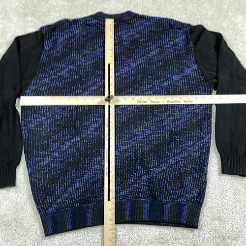 Suéter Tulliano Para Hombres L Negro Azul Zig Zag Geométrico Cuello Redondo Pullover Golf - Imagen 4 de 7