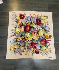 Vintage Jacqmar Vibrant Floral 1960's Silk Botanical Square Scarf 33"x34.5"