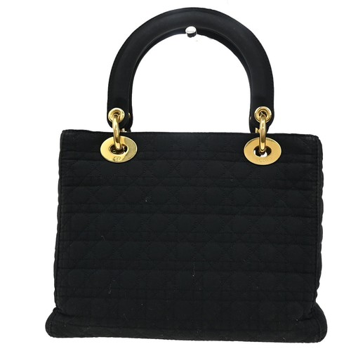 CHRISTIAN DIOR Logo Lady Cannage Hand Bag Nylon Leather Black GHW Italy 75YH200 - Picture 4 of 16