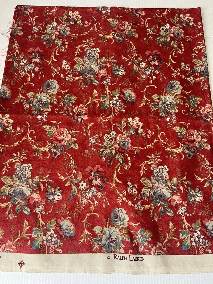 Ralph Lauren Home Fabric Dubois Floral Red 54” x  50” Cotton French Country - Image 2 of 4