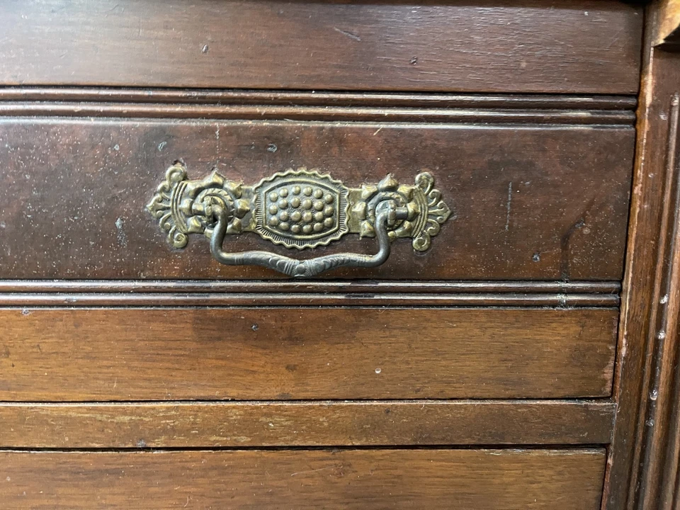 Victorian Antique Eastlake Walnut Dresser, Mirror and Red Marble - Image 4 of 4